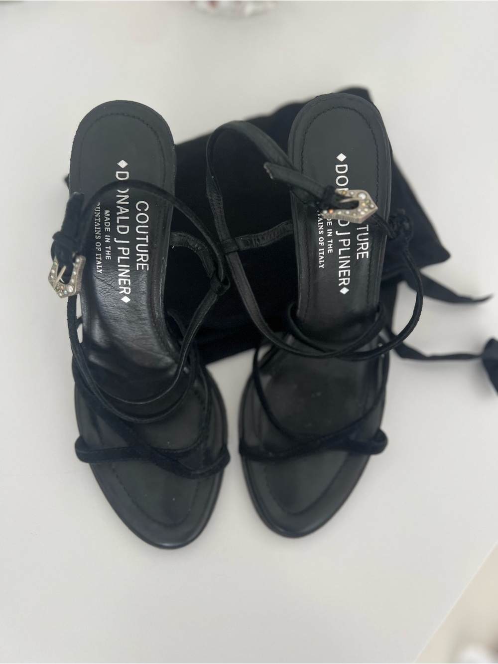 Donald J. Pliner Black Strappy Suede Heel Sandals - Picture 4 of 7